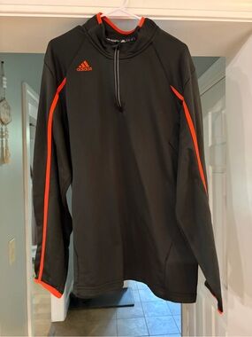 adidas Black Half-Zip Pullover with Bright Orange Accents